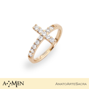 Anello Croce Con Zirconi Dorato Amen