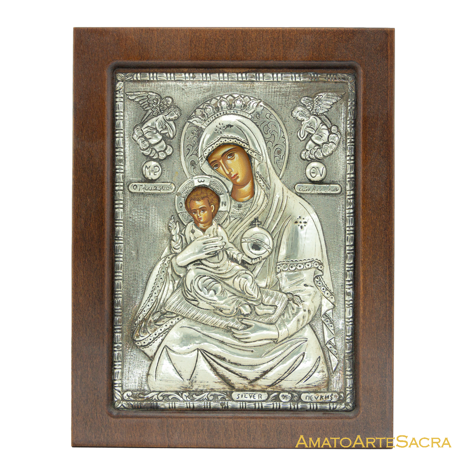 da 19,9X18,5 cm Icona sacra Madonna con bambino in argento