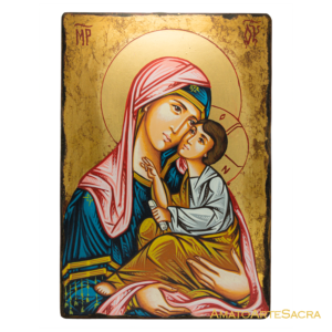 Icona sacra Madonna con bambino rivestita in argento da 13X18 cm 