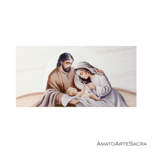 Quadro Capezzale Sacra Famiglia in Legno Effetto Pietra 60X120