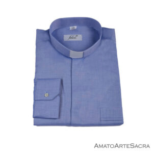Camicia Azzurra Clergy Piquet Manica Lunga Cotone 100% Taglia 46