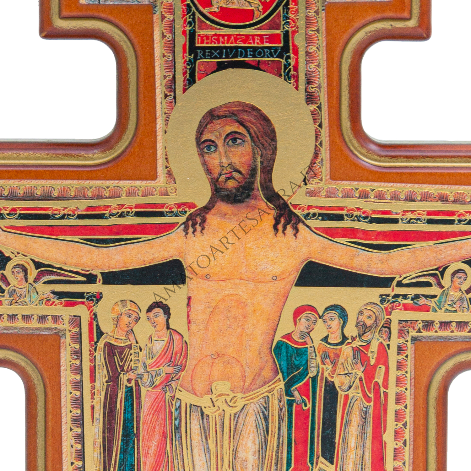 Crocifisso Da Tavolo San Damiano Con Bordo Dorato - 26 Cm, Sacro Arredo Per La Casa, Facile Da Trasportare