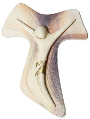 CROCE TAU EFFETTO PIETRA CON CRISTO STILIZZATO