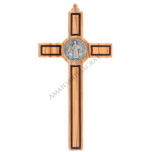 CROCIFISSO DI SAN BENEDETTO IN LEGNO DI ULIVO CM 38
