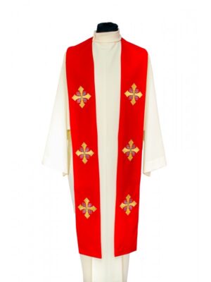 STOLA SACERDOTALE  ROSSA CON DECORO CROCI