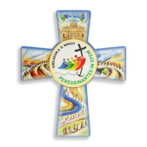 CROCE GIUBILEO EFFETTO LEGNO IN POLIMERO ORO A CALDO CM 10X12