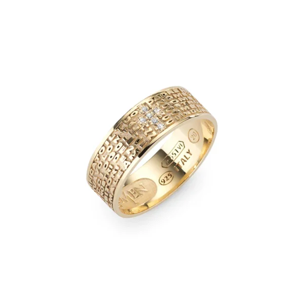 Anello Padre Nostro Amen Oro Croce Zirconata
