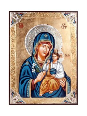 MADONNA CON BAMBINO ICONA FOGLIA ORO DIPINTA A MANO 32X44
